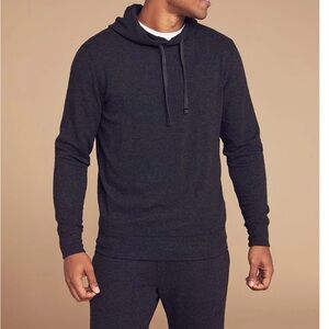 2 Faherty Legend Hoodies Medium Heathered Black Tan Twill Soft Knit Pullover